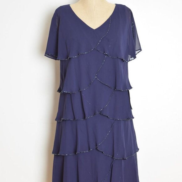 vintage Y2K dress navy tiered fairy flapper flutter beaded party midi witch M - Picture 2 of 8